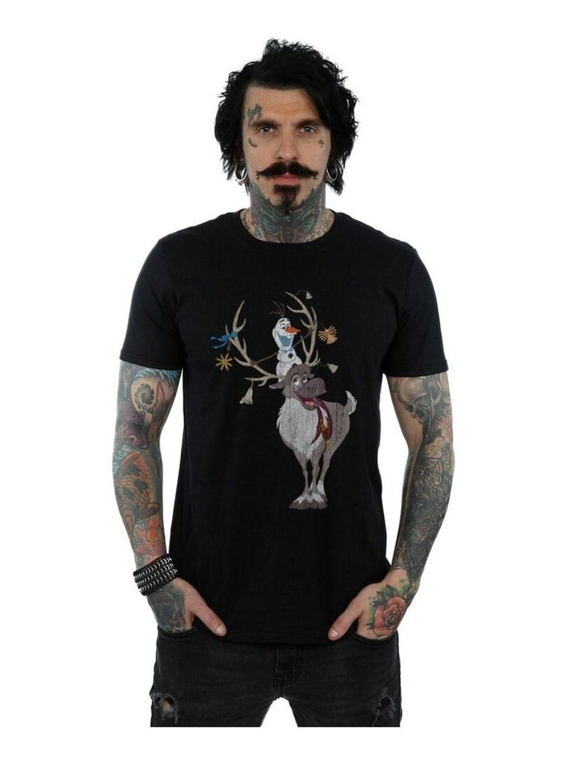 Disney - T-shirt motif Sven et Olaf motif/style Ornements de Noël La Reine des Neiges Noir - Kiabi
