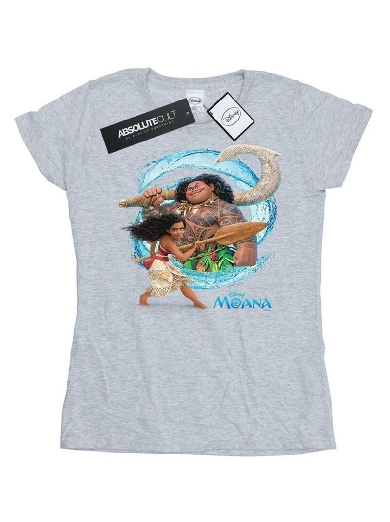 Disney - T-shirt motif Vaiana et Maui motif/style ondulé Gris chiné - Kiabi