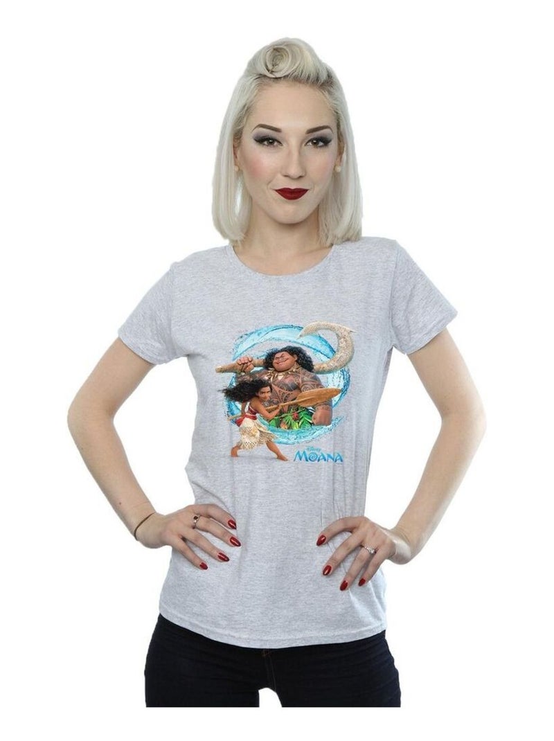 Disney - T-shirt motif Vaiana et Maui motif/style ondulé Gris chiné - Kiabi