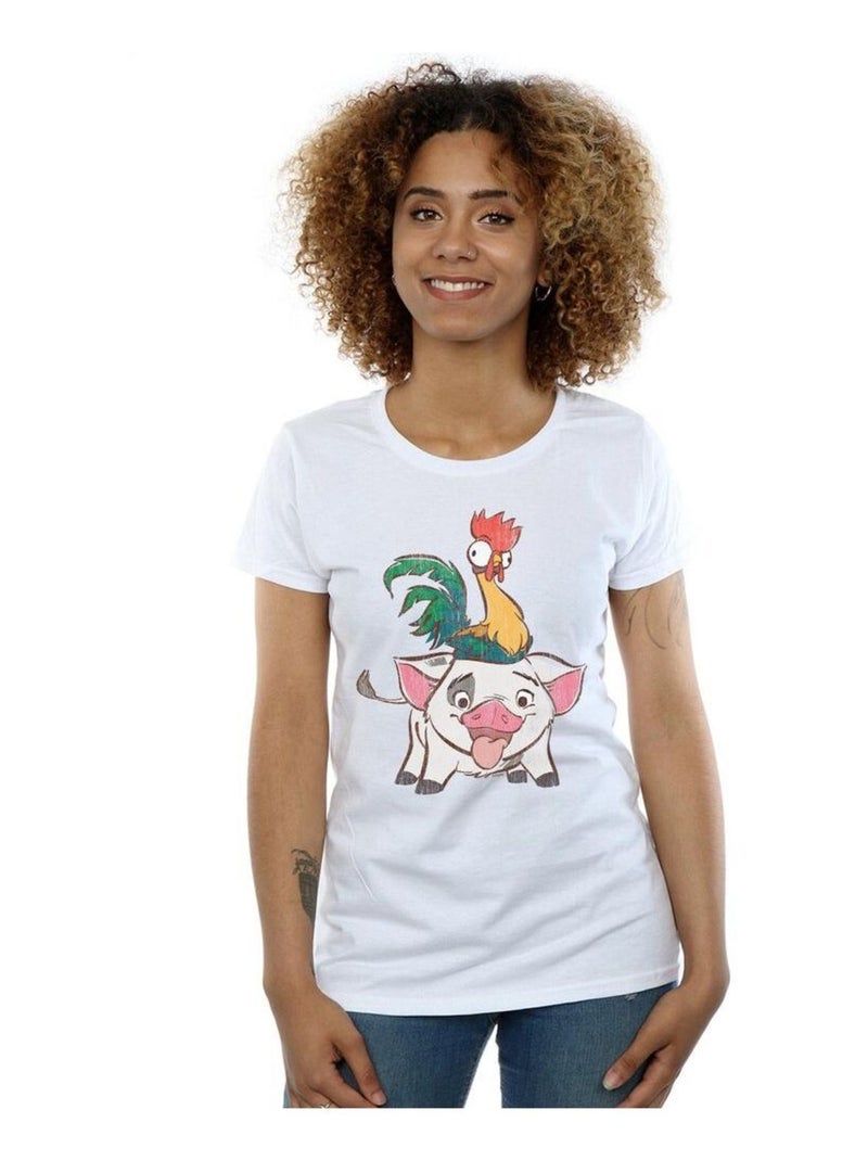 Disney - T-shirt motif Vaiana, Hei Hei et Pua Blanc - Kiabi