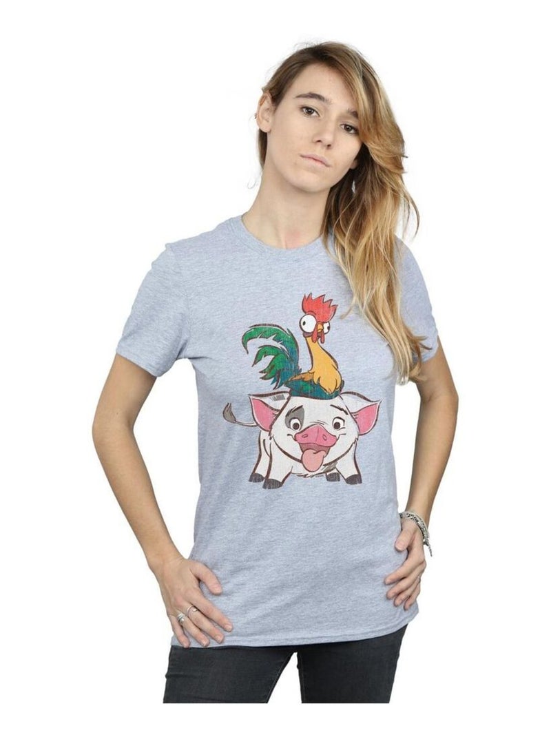 Disney - T-shirt motif Vaiana, Hei Hei et Pua Gris chiné - Kiabi