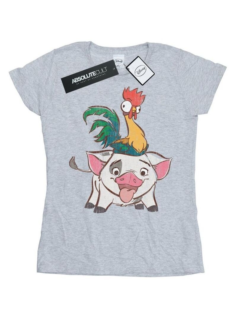 Disney - T-shirt motif Vaiana, Hei Hei et Pua Gris chiné - Kiabi