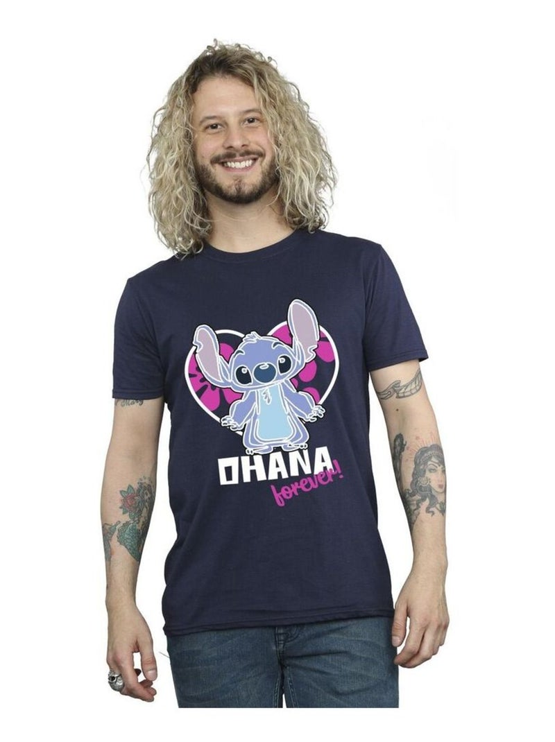 Disney - T-shirt OHANA FOREVER Bleu marine - Kiabi