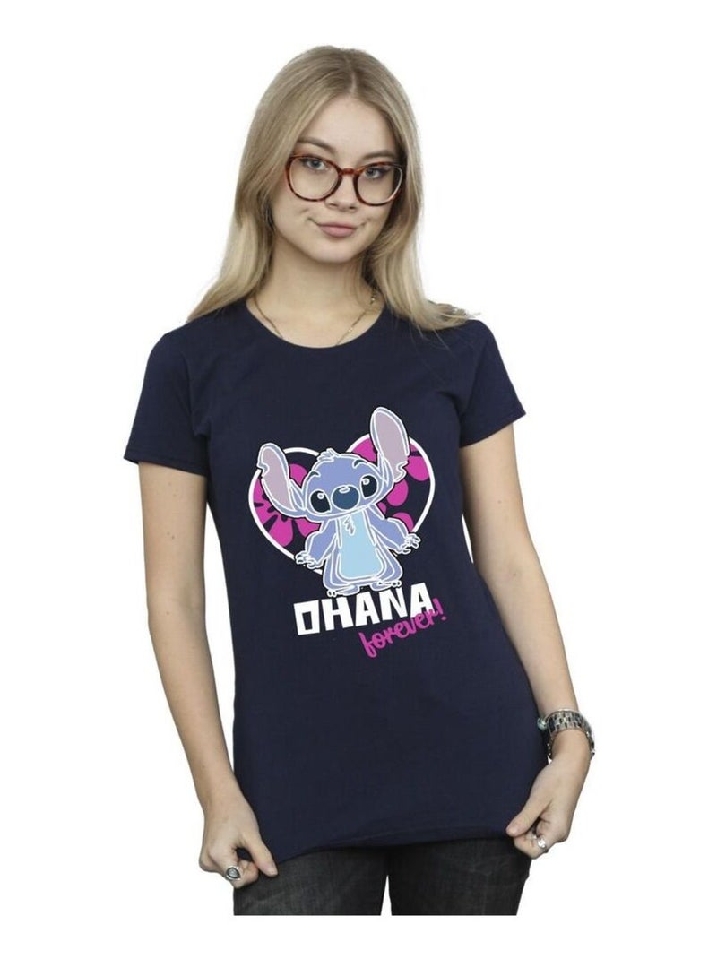 Disney - T-shirt OHANA FOREVER Bleu marine - Kiabi
