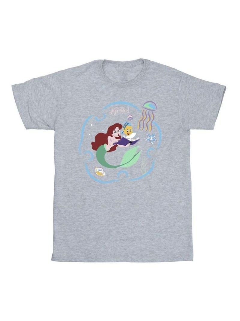Disney - T-shirt THE LÇaTLE MERMAID READING A BOOK Gris chiné - Kiabi