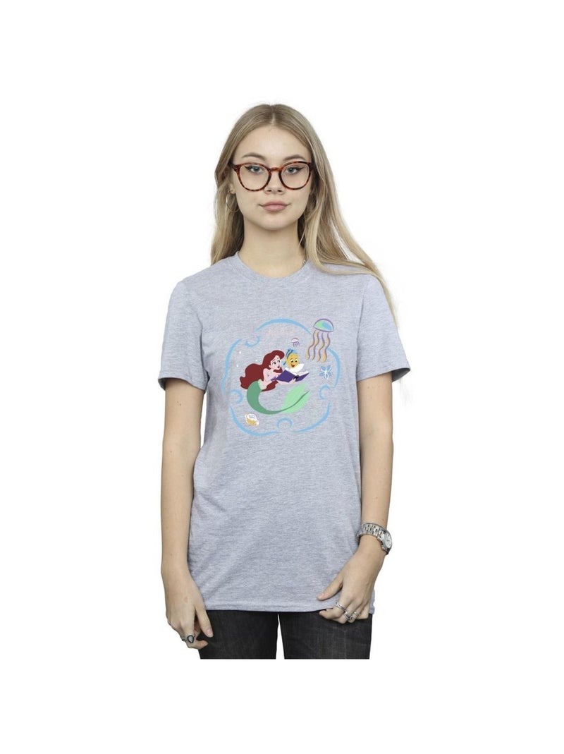 Disney - T-shirt THE LITTLE MERMAID READING A BOOK Gris chiné - Kiabi