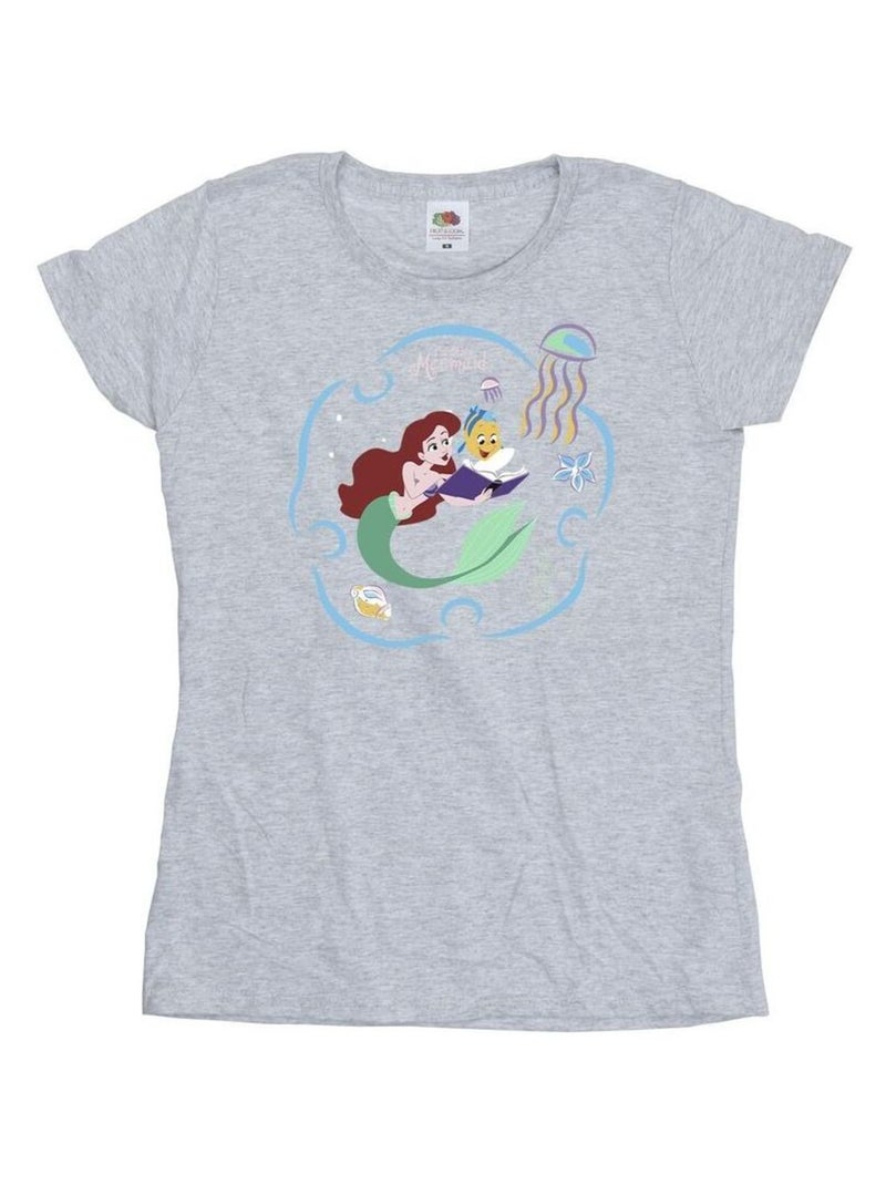 Disney - T-shirt THE LITTLE MERMAID READING A BOOK Gris chiné - Kiabi