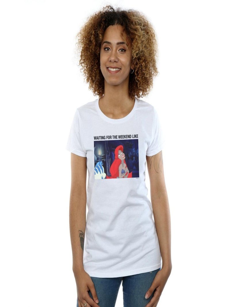 Disney - T-shirt THE LITTLE MERMAID WAITING FOR THE WEEKEND Blanc - Kiabi