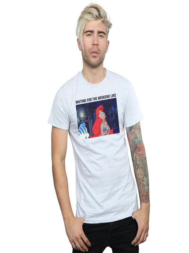 Disney - T-shirt THE LITTLE MERMAID WAITING FOR THE WEEKEND Gris chiné - Kiabi