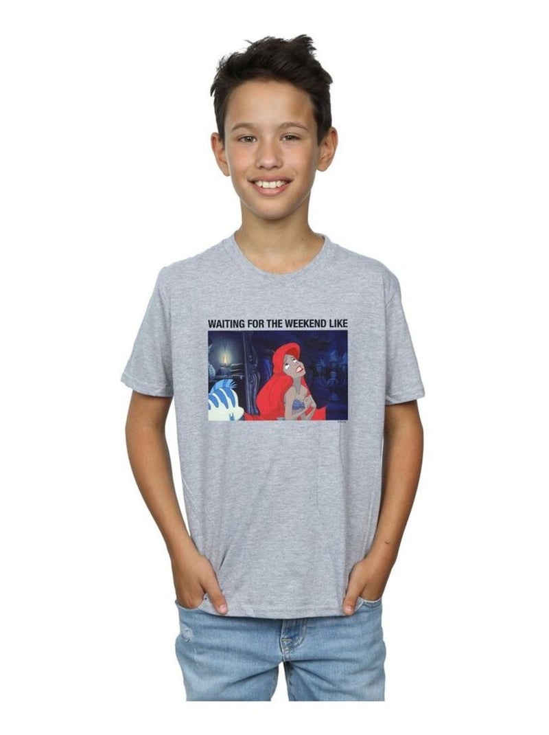 Disney - T-shirt THE LITTLE MERMAID WAITING FOR THE WEEKEND Gris chiné - Kiabi