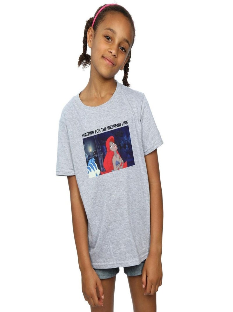 Disney - T-shirt THE LITTLE MERMAID WAITING FOR THE WEEKEND Gris chiné - Kiabi