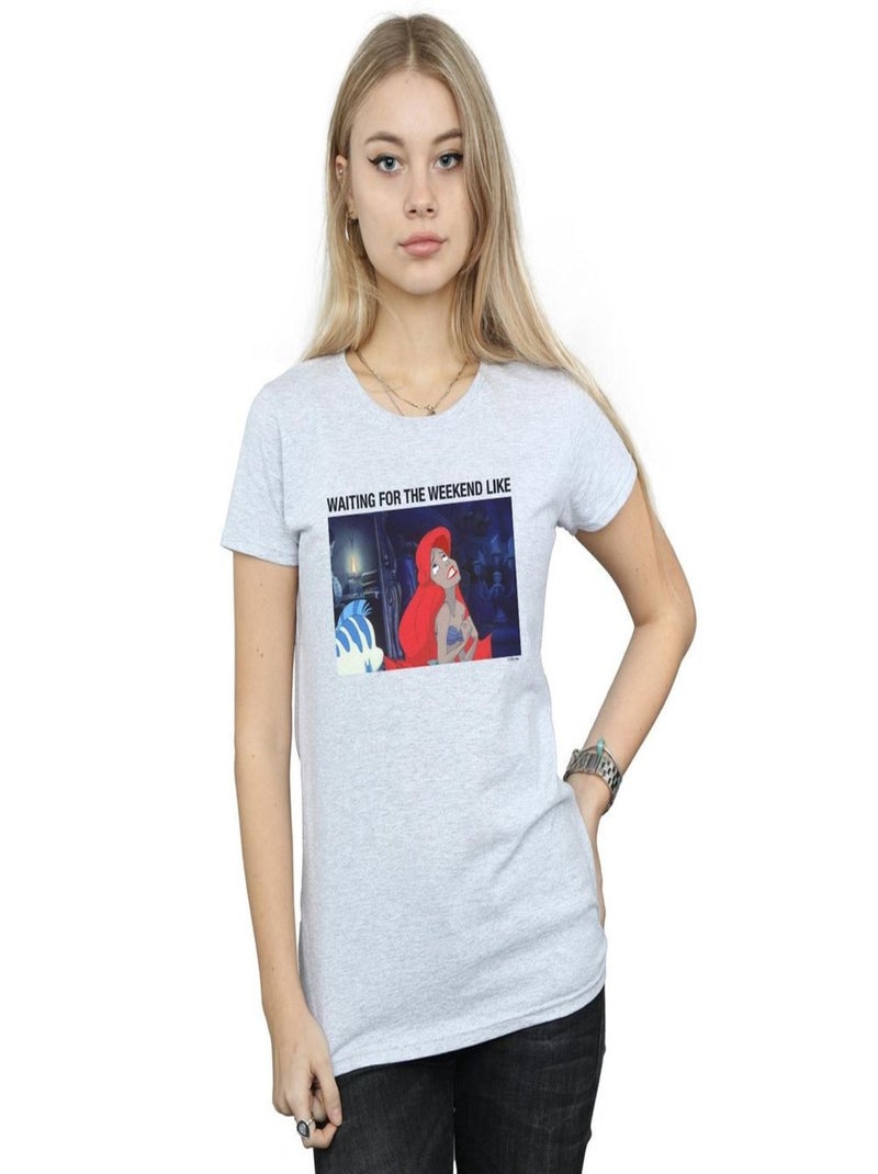 Disney - T-shirt THE LITTLE MERMAID WAITING FOR THE WEEKEND Gris chiné - Kiabi