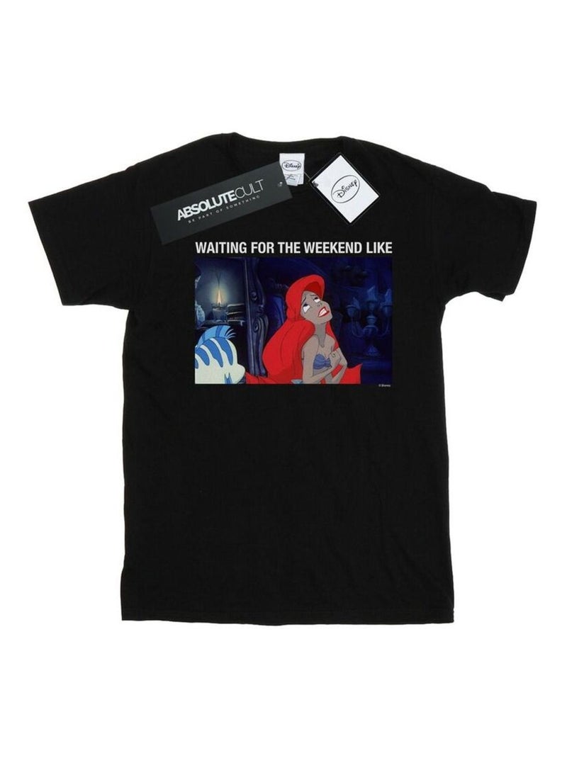 Disney - T-shirt THE LITTLE MERMAID WAITING FOR THE WEEKEND Noir - Kiabi
