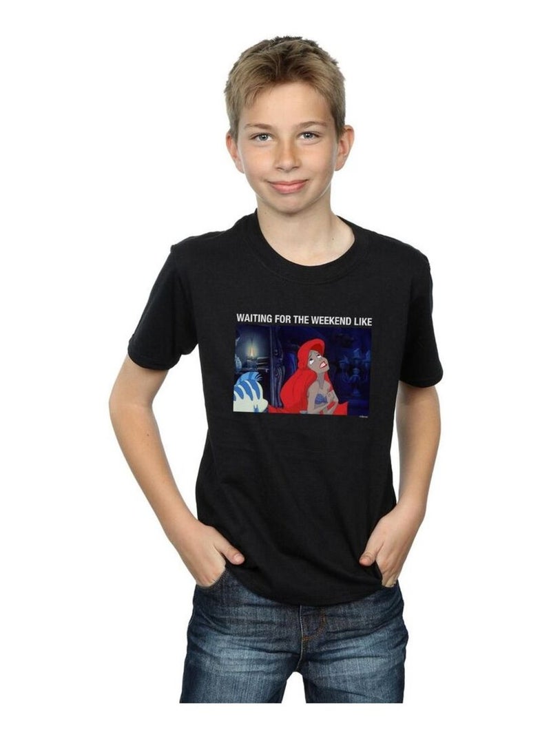 Disney - T-shirt THE LITTLE MERMAID WAITING FOR THE WEEKEND Noir - Kiabi