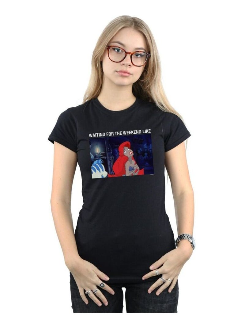 Disney - T-shirt THE LITTLE MERMAID WAITING FOR THE WEEKEND Noir - Kiabi