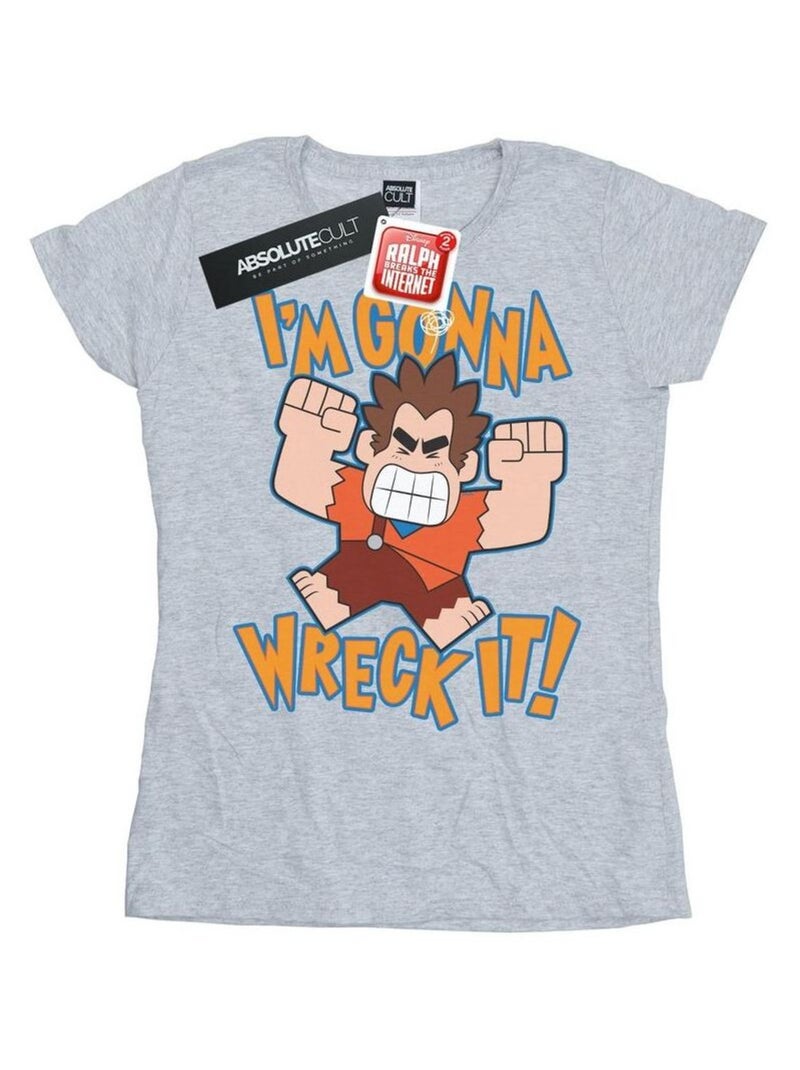Disney - T-shirt WRECK IT RALPH I'M GONNA WRECK IT Gris chiné - Kiabi