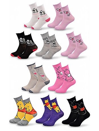 Disney – Chaussettes Femme Licence Winnie l’ourson Pack de 10 Paires MIX SURPRISE