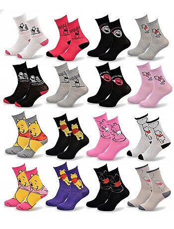 Disney – Chaussettes Femme Licence Winnie l’ourson Pack de 10 Paires MIX SURPRISE