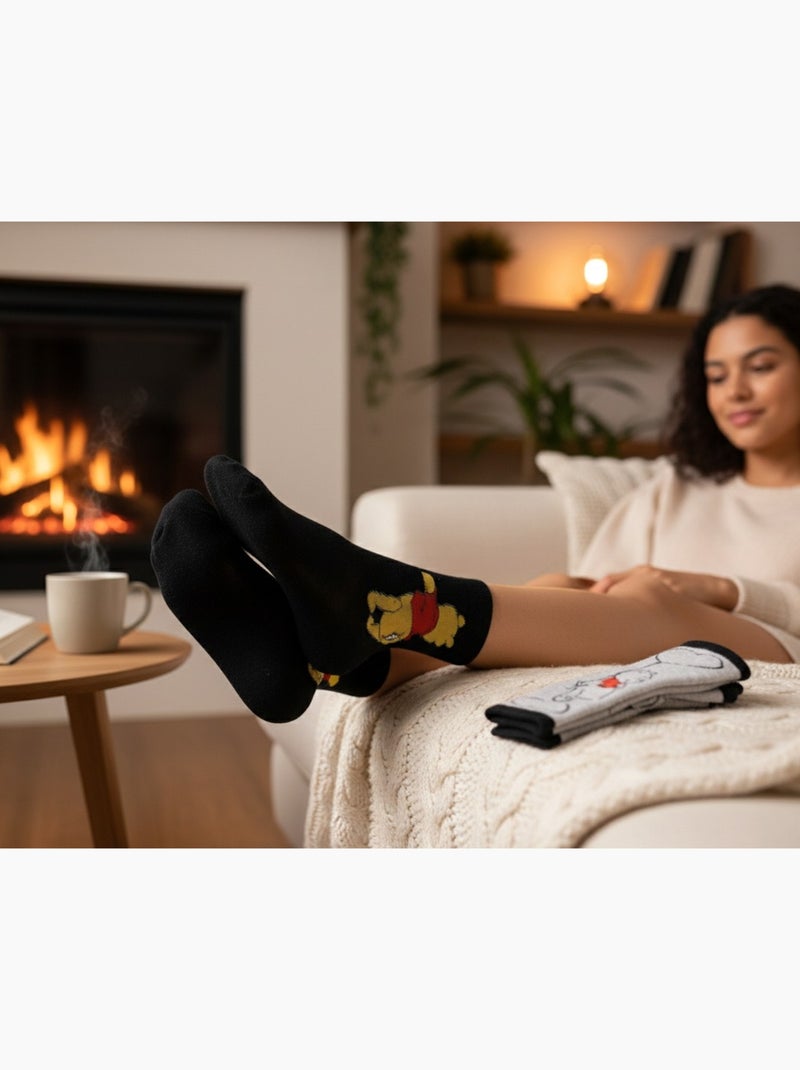 Disney – Chaussettes Femme Licence Winnie l’ourson Pack de 3 Paires Noir Rose Gris - Kiabi