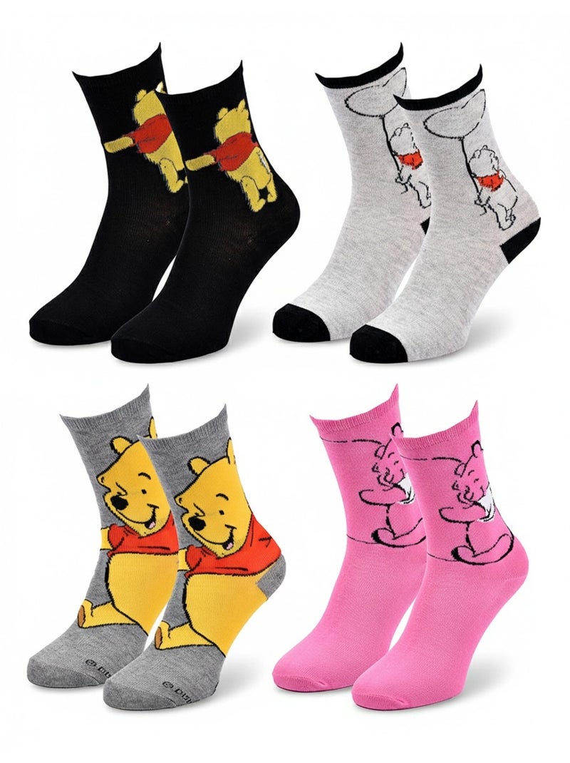 Disney – Chaussettes Femme Licence Winnie l’ourson Pack de 4 Paires Gris Multicolore Noir - Kiabi