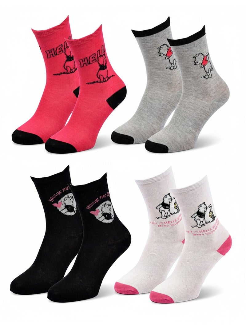 Disney – Chaussettes Femme Licence Winnie l’ourson Pack de 4 Paires Gris Rose Noir - Kiabi