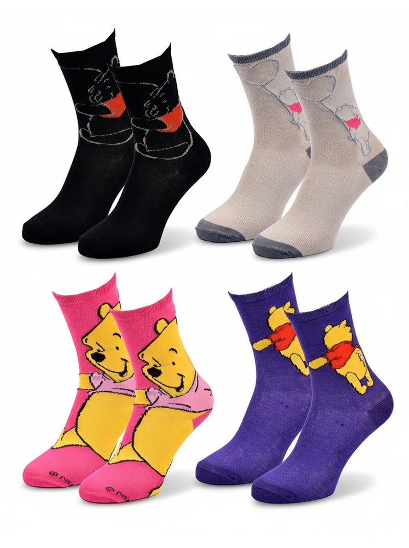 Disney – Chaussettes Femme Licence Winnie l’ourson Pack de 4 Paires Noir Multicolore Gris - Kiabi