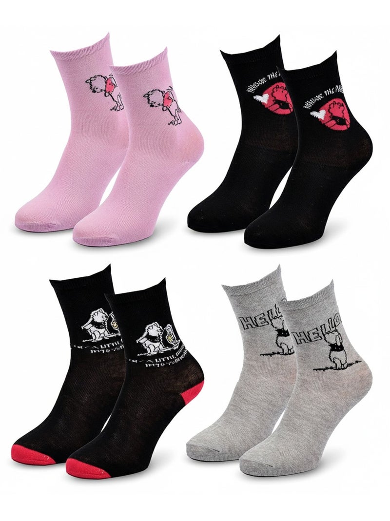 Disney – Chaussettes Femme Licence Winnie l’ourson Pack de 4 Paires Noir Rose Gris - Kiabi
