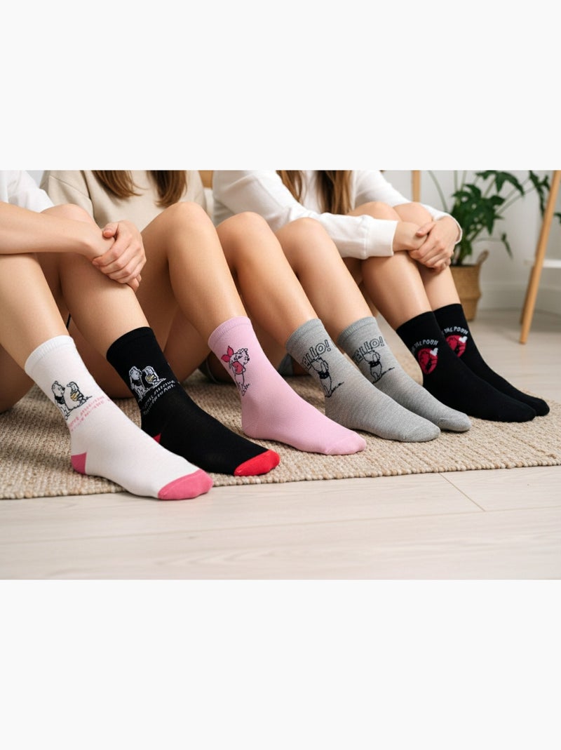 Disney – Chaussettes Femme Licence Winnie l’ourson Pack de 5 Paires Gris Rose Noir - Kiabi