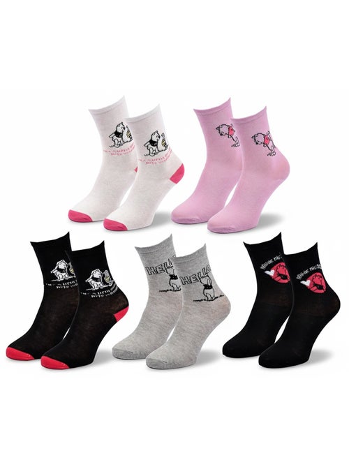 Disney – Chaussettes Femme Licence Winnie l’ourson Pack de 5 Paires - Kiabi