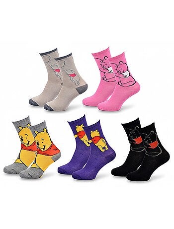 Disney – Chaussettes Femme Licence Winnie l’ourson Pack de 5 Paires