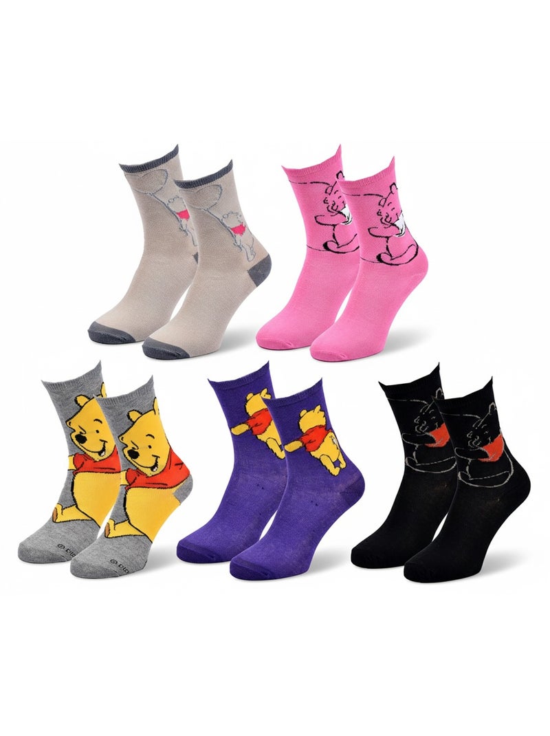 Disney – Chaussettes Femme Licence Winnie l’ourson Pack de 5 Paires Noir Rose Gris - Kiabi