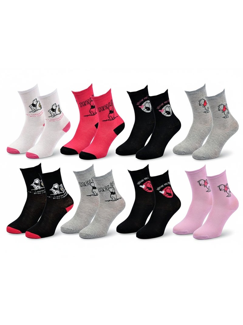 Disney – Chaussettes Femme Licence Winnie l’ourson Pack de 8 Paires Gris Rose Noir - Kiabi