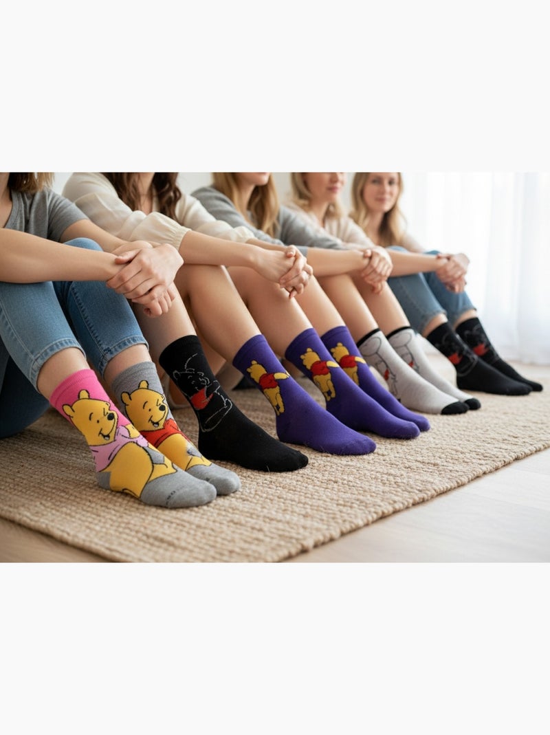 Disney – Chaussettes Femme Licence Winnie l’ourson Pack de 8 Paires Noir Rose Gris - Kiabi