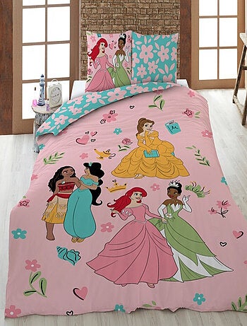 Disney, Parure de Lit 3 pièces, Enfant Imprimée Réversible 100% Coton, PRINCESSES