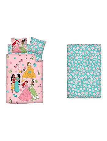 Disney, Parure de Lit 3 pièces, Enfant Imprimée Réversible 100% Coton, PRINCESSES