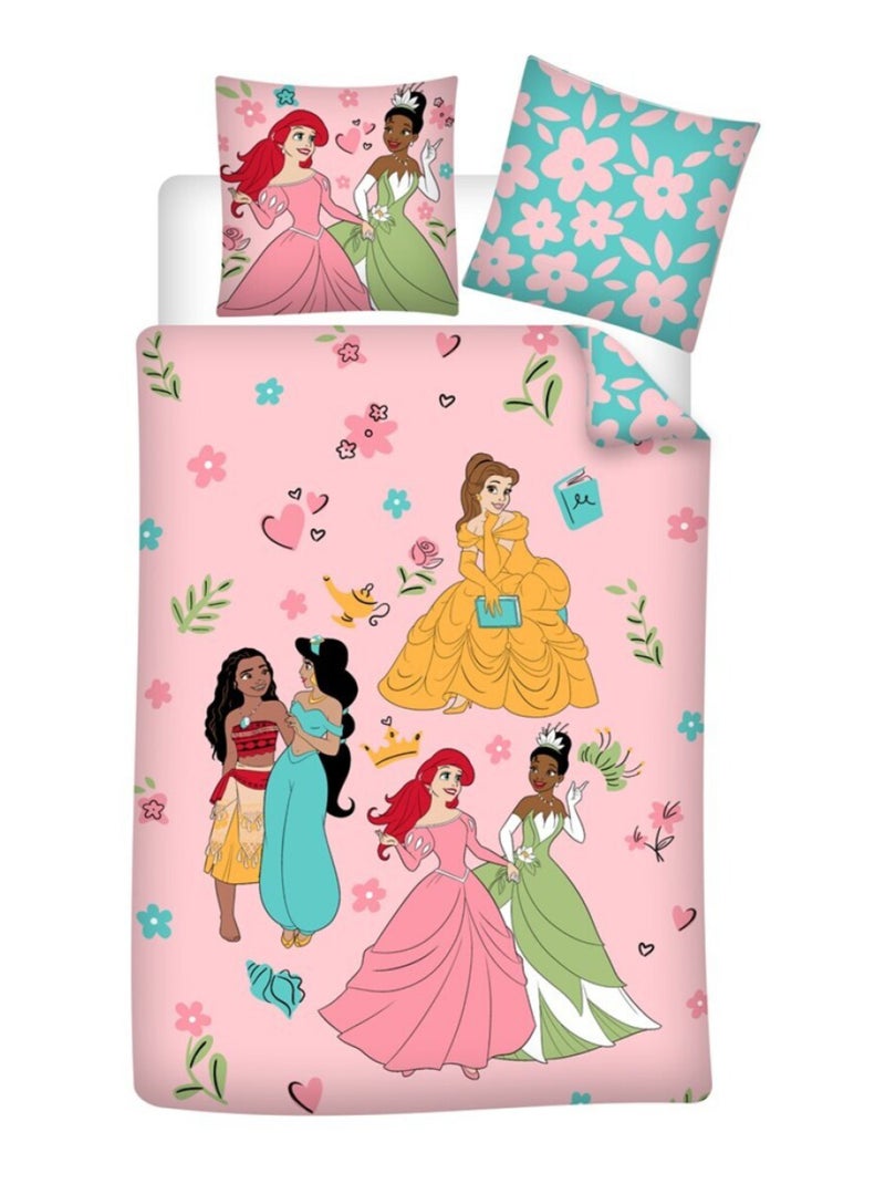 Disney, Parure de Lit 3 pièces, Enfant Imprimée Réversible 100% Coton, PRINCESSES Rose - Kiabi