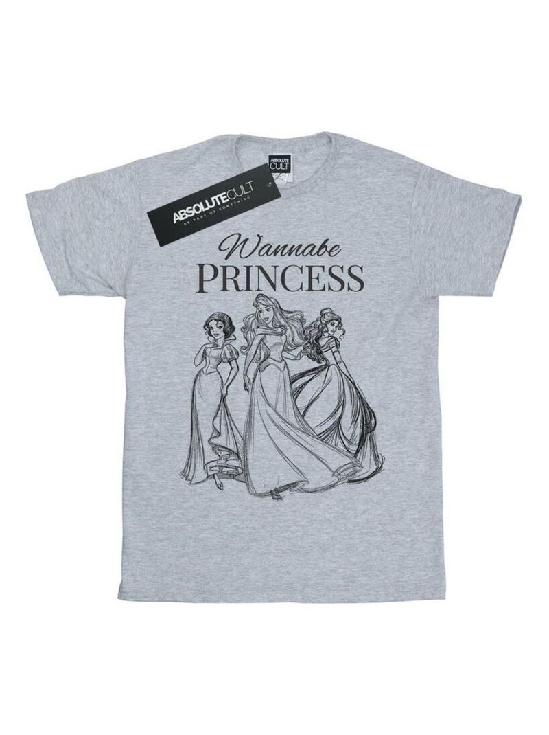 Disney Princess - T-shirt WANNABE PRINCESS Gris chiné - Kiabi