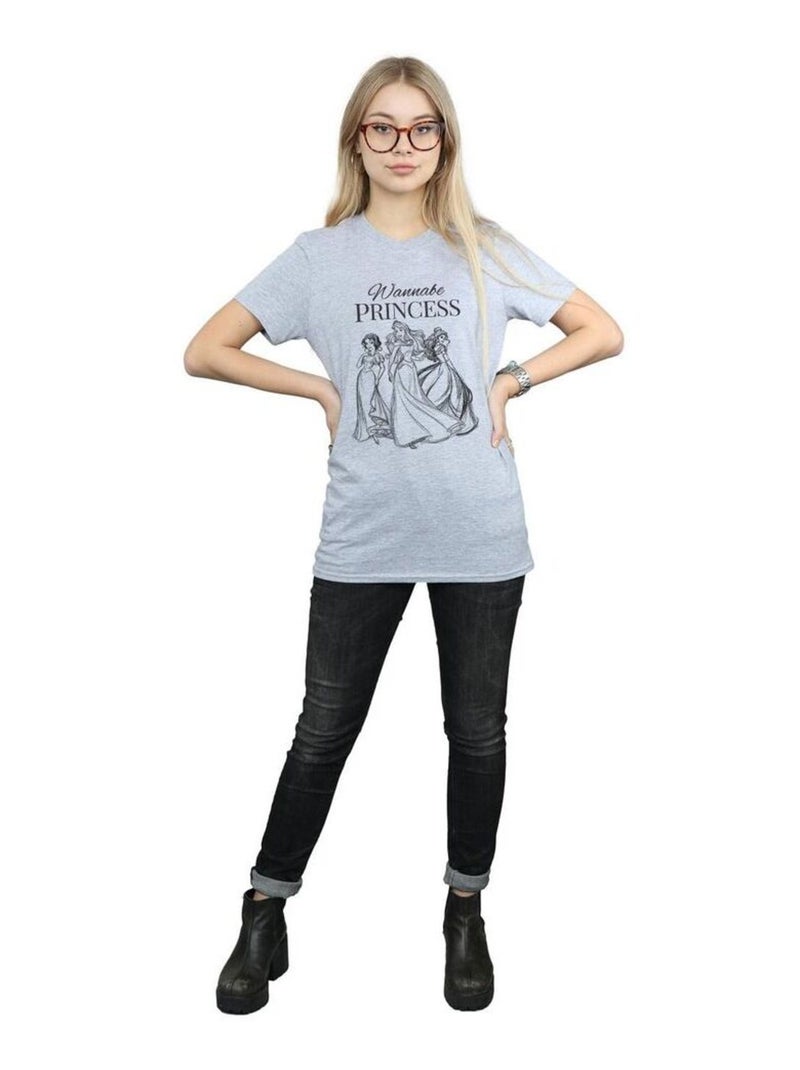 Disney Princess - T-shirt WANNABE PRINCESS Gris chiné - Kiabi