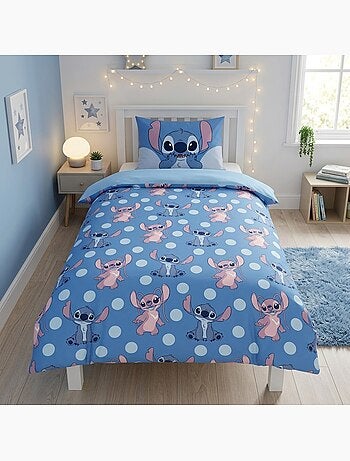 Disney stitch et angel housse de couette 140x200 cm + taie 65x65cm bleu