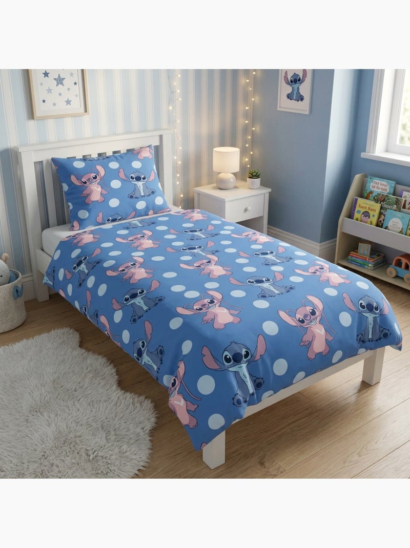 Disney stitch et angel housse de couette 140x200 cm + taie 65x65cm bleu Noir Bleu - Kiabi