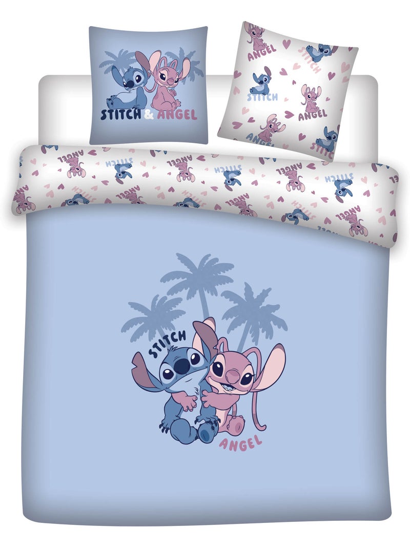 Disney stitch et angel housse de couette 220x240 cm + 2 taies 65x65 Noir Mauve Bleu - Kiabi
