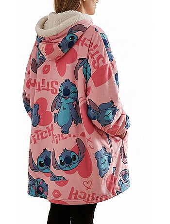 Disney stitch sweat poncho a capuche flanelle adulte taille unique rose