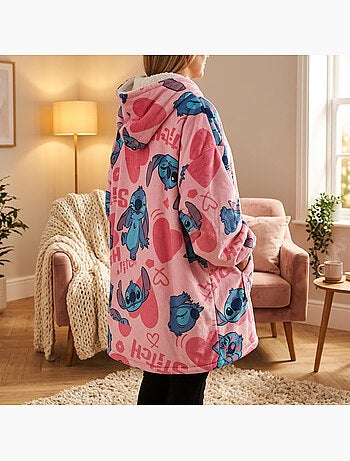 Disney stitch sweat poncho a capuche flanelle adulte taille unique rose