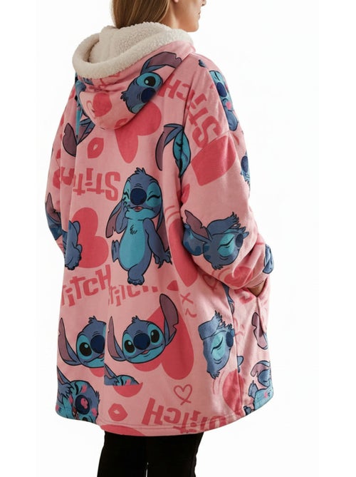 Disney stitch sweat poncho a capuche flanelle adulte taille unique rose - Kiabi