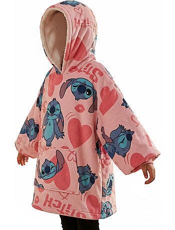Disney stitch sweat poncho a capuche flanelle enfant 6-12 ans rose