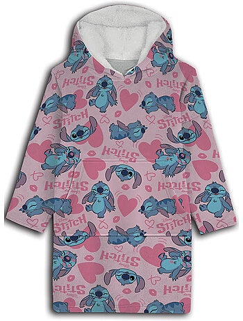 Disney stitch sweat poncho a capuche flanelle enfant 6-12 ans rose