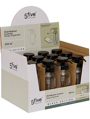 Distributeur à savon en verre nervuré 500ml BLACK EDITION