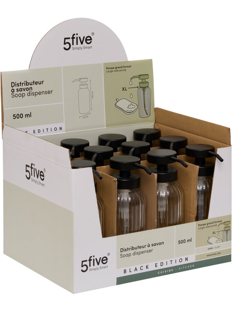 Distributeur à savon en verre nervuré 500ml BLACK EDITION Transparent - Kiabi