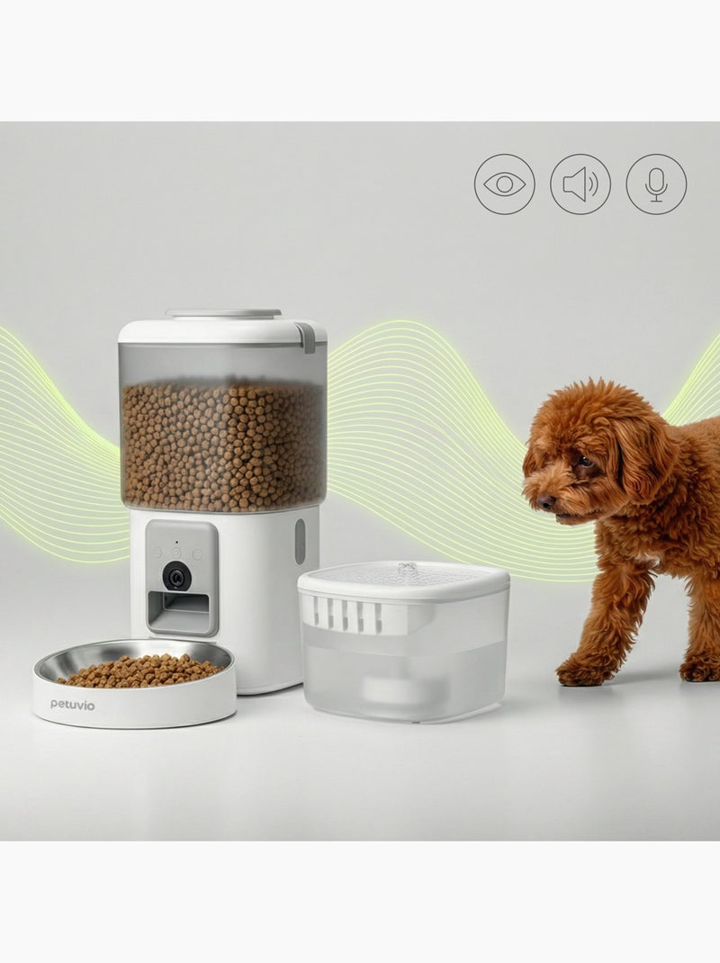 Distributeur Croquettes Automatique 2en1 PELUVIO Feast - Fontaine à Eau - Camera - Wi-Fi - 10/jour Blanc - Kiabi