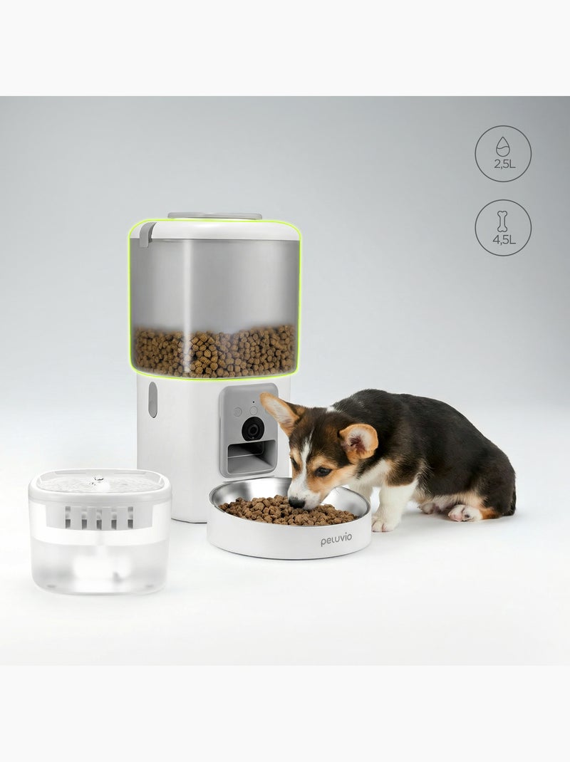 Distributeur Croquettes Automatique 2en1 PELUVIO Feast - Fontaine à Eau - Camera - Wi-Fi - 10/jour Blanc - Kiabi